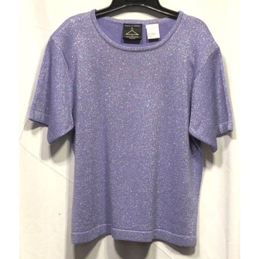Shopping with Anthony Knit Sweater Top M Purple Sparkle Short sleeve capsule